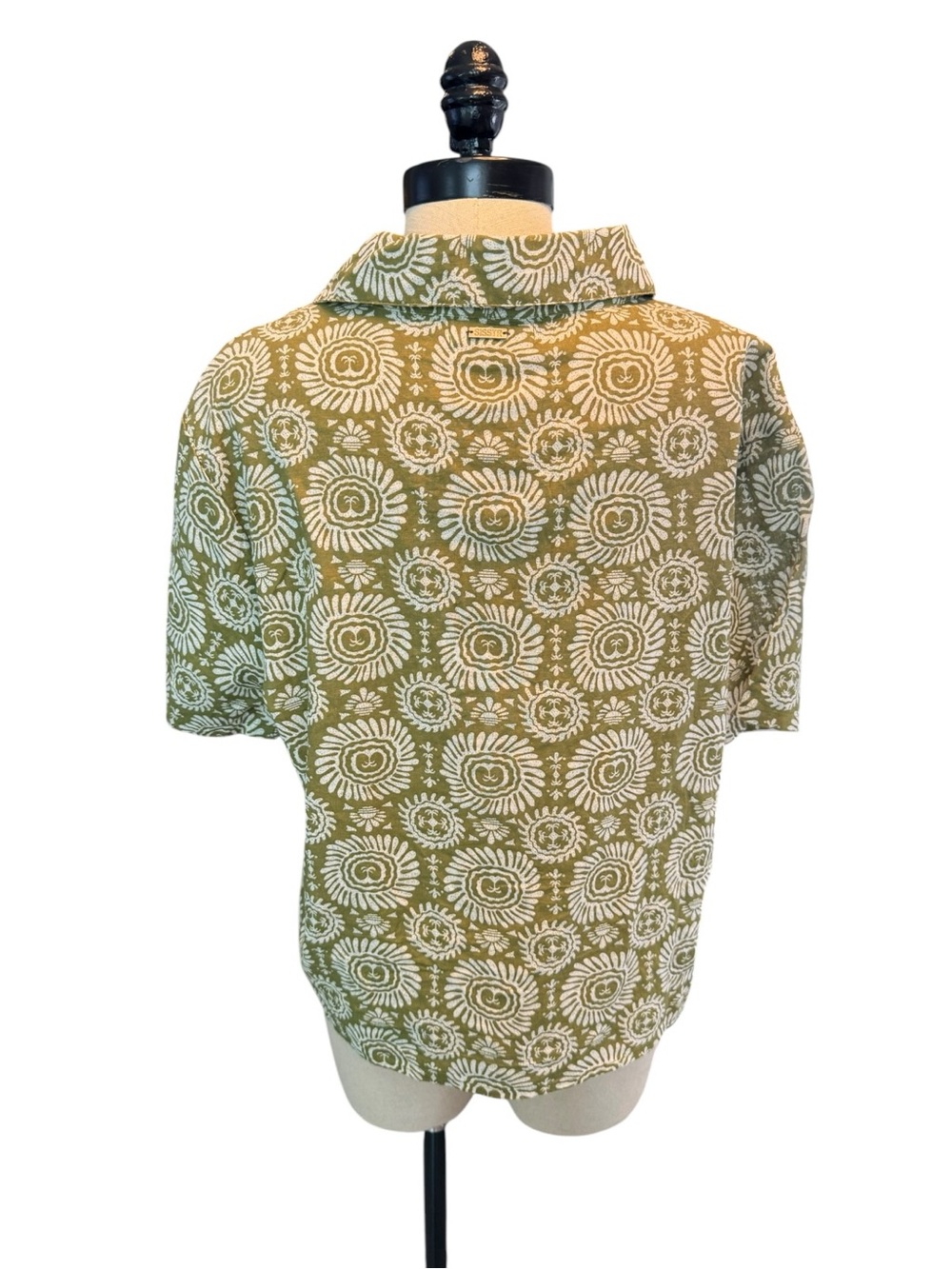 Sisstr Evolution Olive Floral Button Front Top M Cotton Linen Boho Cottagecore - Picture 4 of 10